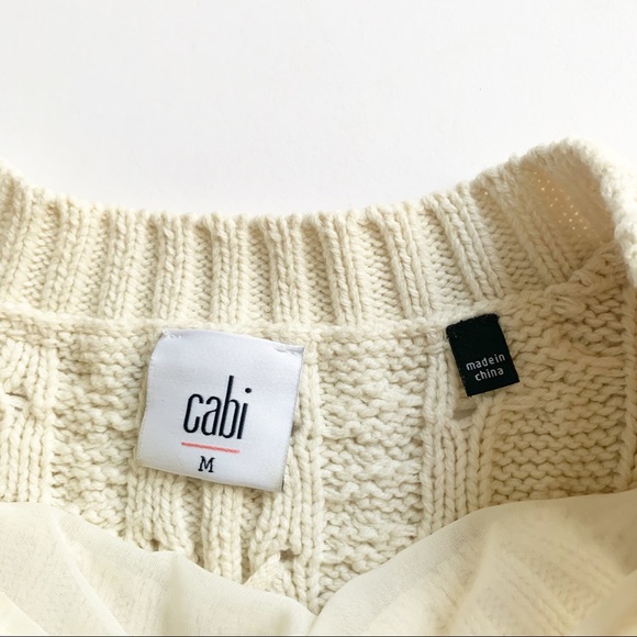 Cabi• cream cable knit lace up sweater style #3157 - Picture 5 of 8